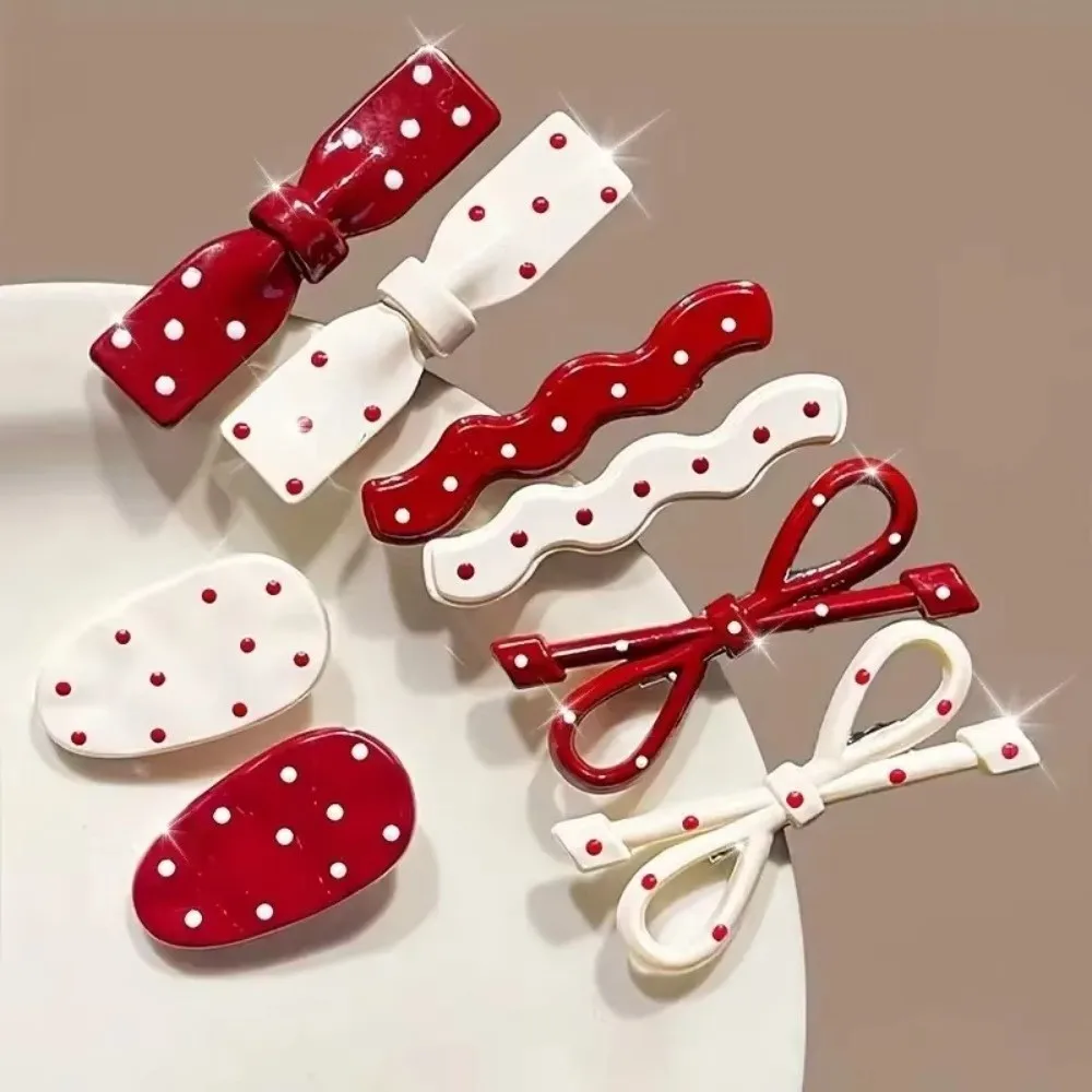 Fashion Red Retro Hair Clip Polka Dot Headdress Bowknot Hairpin Seamless Side Clip Hair Styling Accessories
