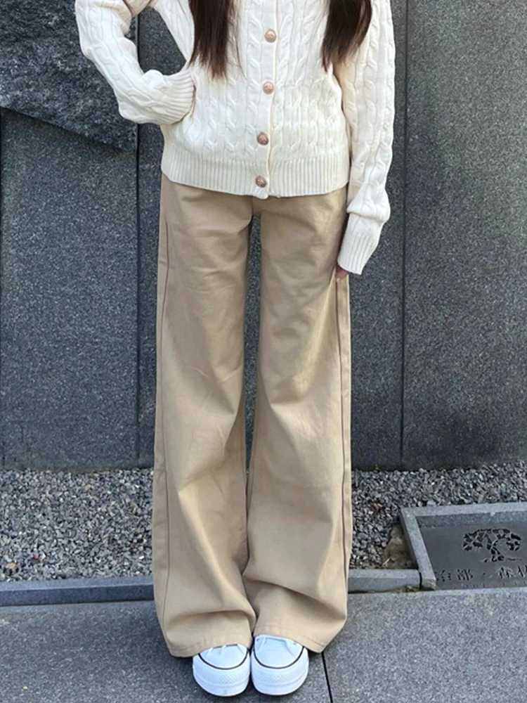 

American High Street Vintage Washed Khaki Denim Pants Women Summer New BF Lazy Style Slimming Small Size Wide Leg Jeans