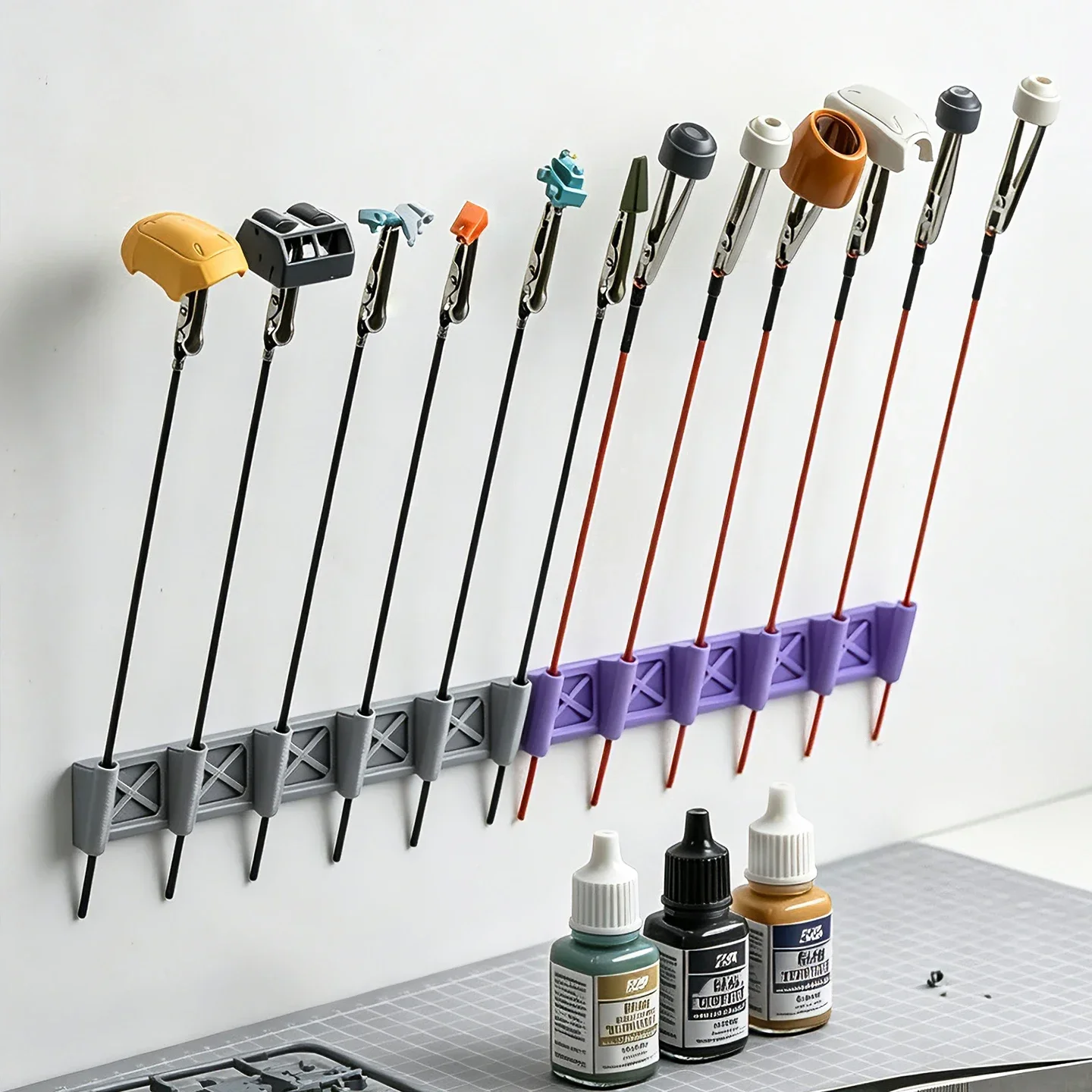 MSWZ TS010 Multi-purpose 6 Slots Paint Drying Rack Wall Mounted 3D Printed Holder for Gundam Military Model Handicraft Coloring