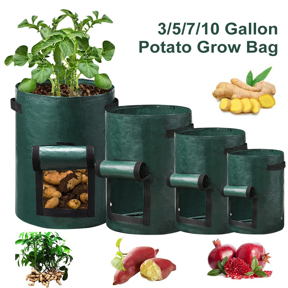 

GardenTool Potato Grow Bag PE Vegetable Grow Bags with Handle Thickened Growing Bag Vegetable Onion Plant Bag Outdoor Garden Pot