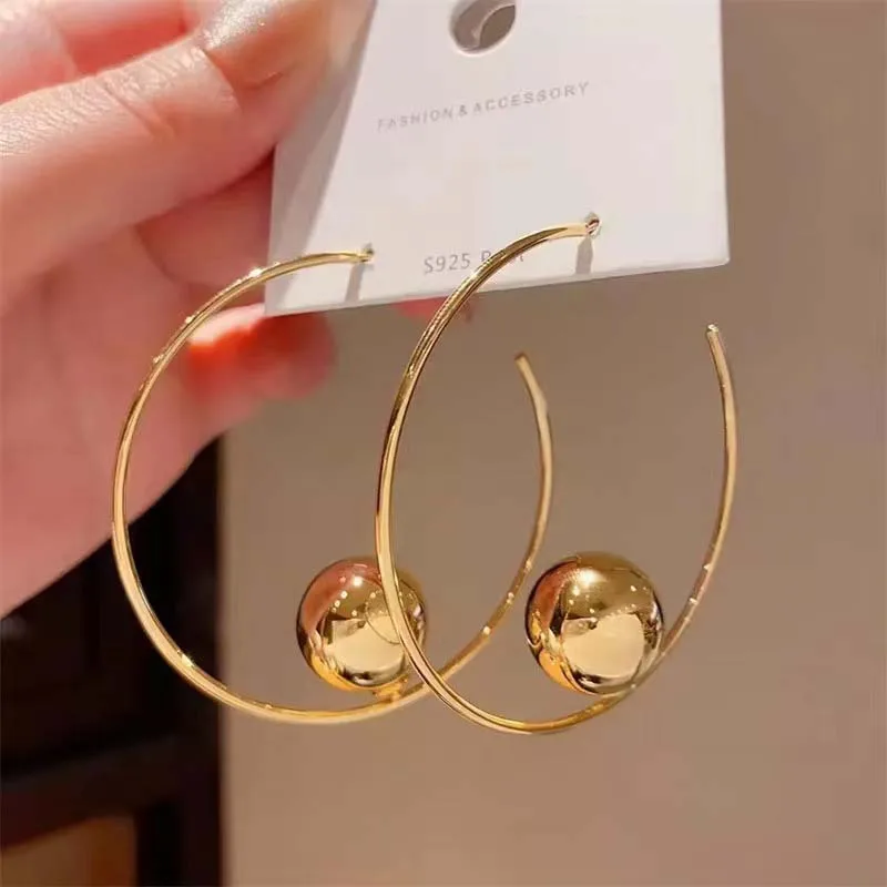 2023 New Fashion Metal Big Circle Hoop Earrings For Women Exaggerated Gold Color C-Shaped Round Earrings Jewelry Gifts