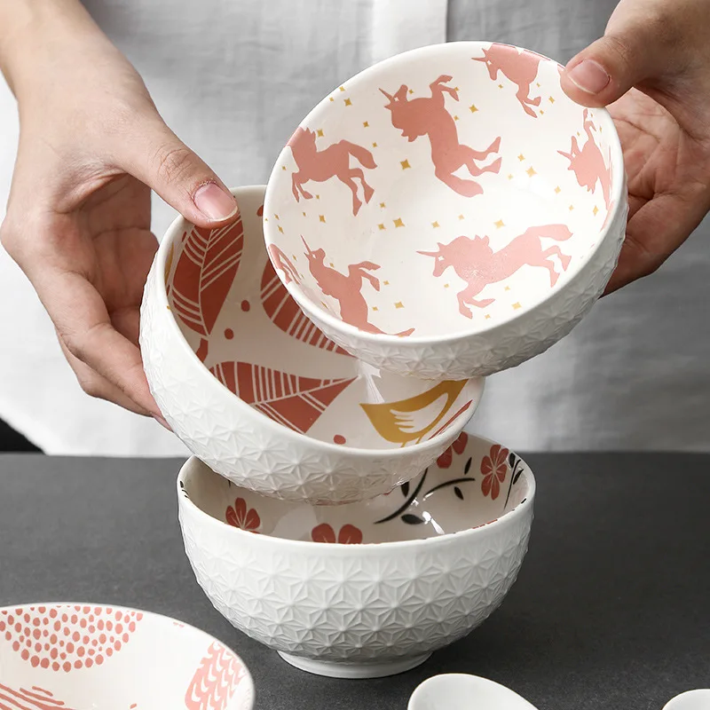 

4.5inch Japanese Salad Bowl Household Creative Ramen Ceramic Bowl Tableware Home Restaurant Household Dessert Rice Bowl