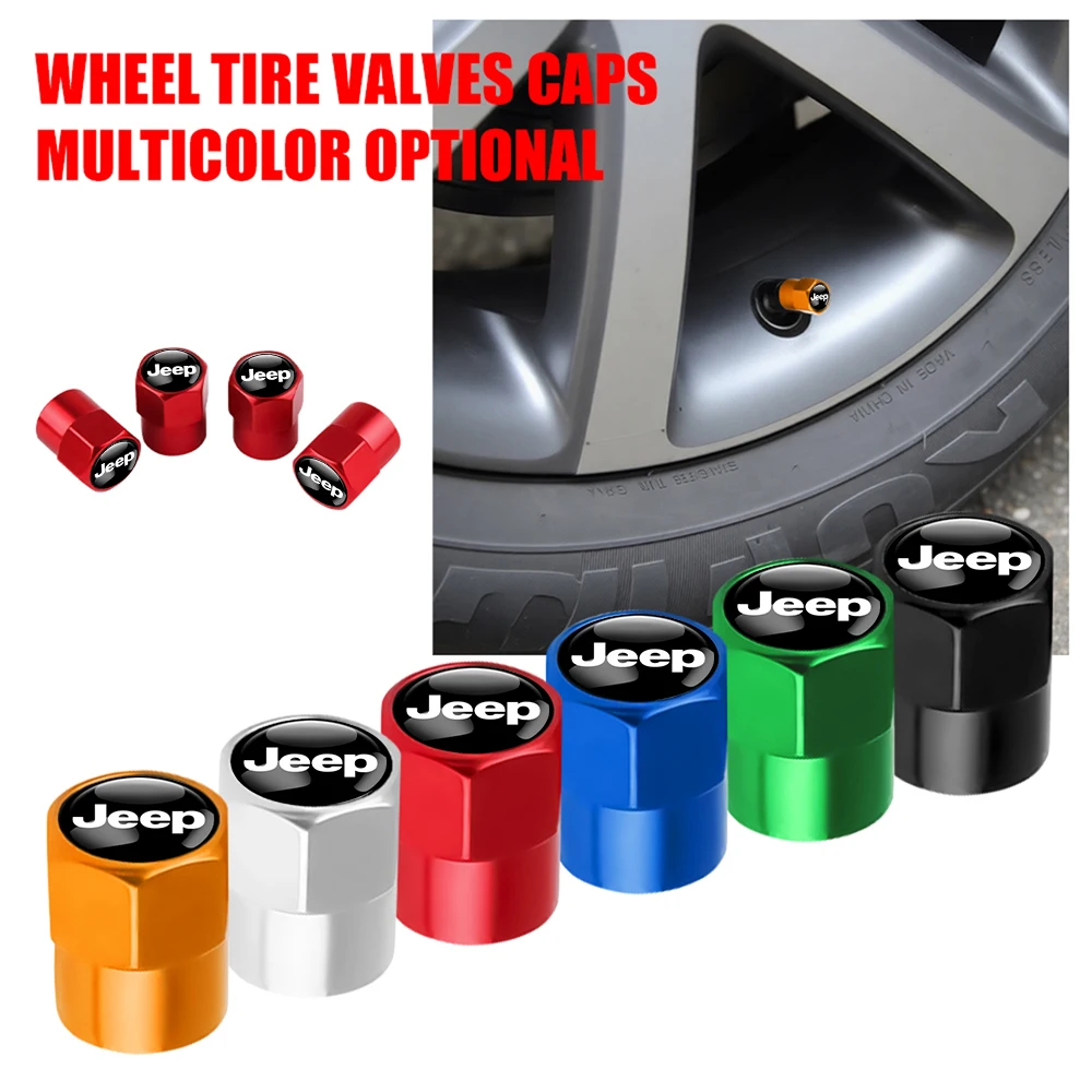 

4Pcs Car Styling Aluminium Alloy Wheel Tire Valve Cover Caps Auto Accessories For Jeep Gladiator Compass Grand Cherokee Wrangler
