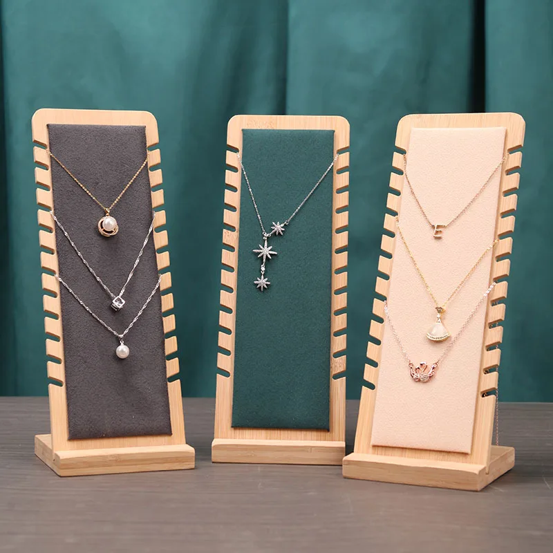 Bamboo Jewelry Display Stand Necklace Display Stand Wooden Multiple Necklace Easel Showcase Display Holder for Necklaces