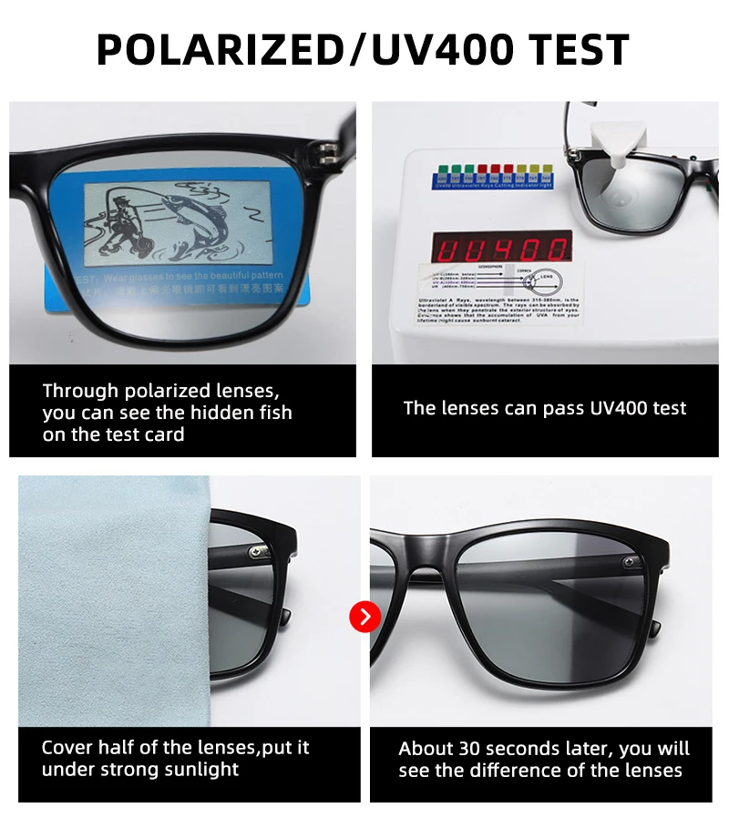 Luxus Quadratische Photochrome Sonnenbrille Männer Frauen Klassische Schwarz Polarisierte Sonnenbrille Männlich Hohe Qualität Chameleon Driving Shades – Detail 5