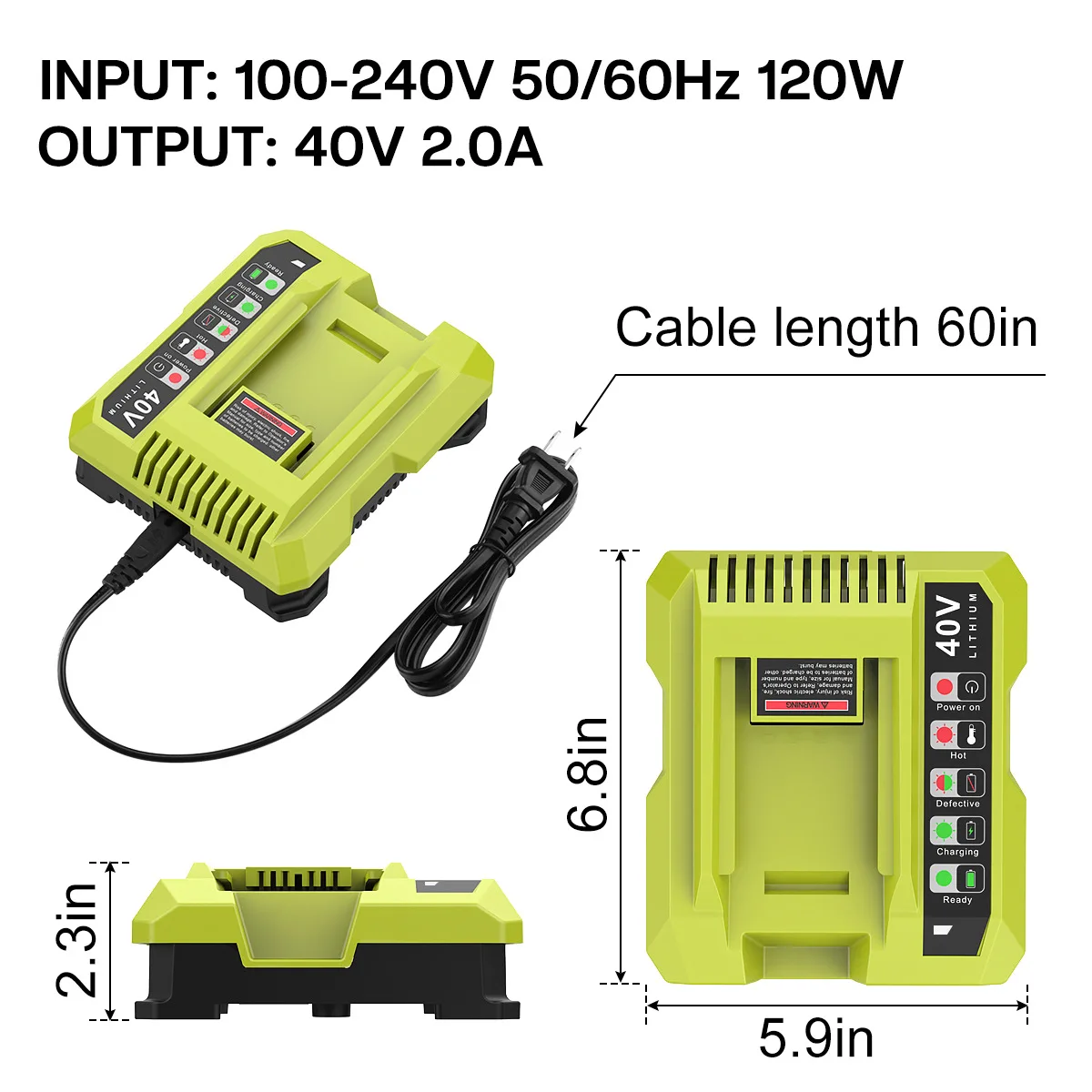 Imagem -03 - Carregador Rápido Simultâneo Multiport Ryobi Po401 36v40v Op4015 Op4026 Op4026a Op4030 Op4040 Op4050 Op4060