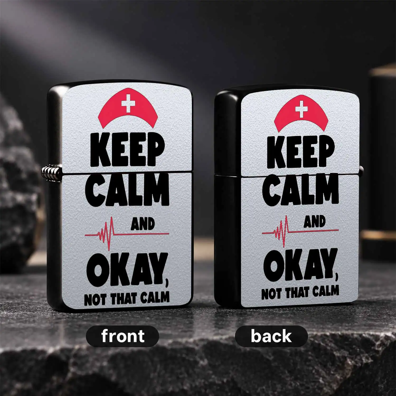 Funny Nurse Themed Lighter With Keep Calm Okay Not That Calm Pattern Portable Stylish Handy Igniter For Daily Use Outdoor Camping Party Gathering Nice Creative Gift For Healthcare Workers Friends Family Members For All A Humorous And Intere
