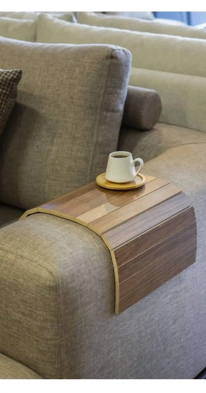 Natural Wood Side Table Placemat Decorative Wooden Sofa Tray Foldable Armrest Sofa Tray Chair Side Storage