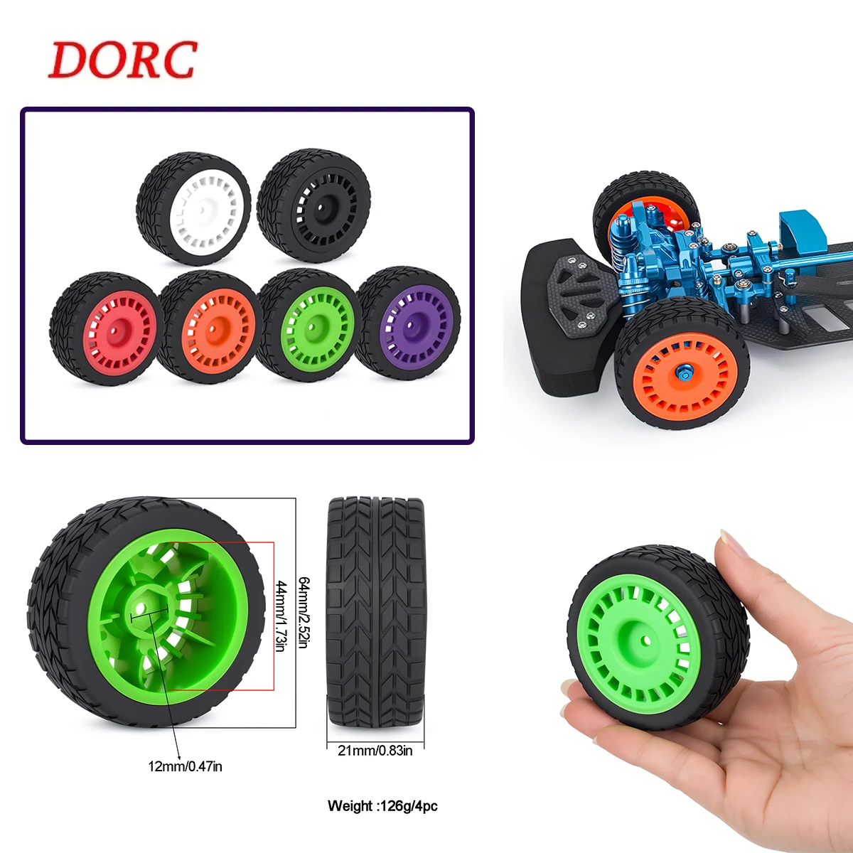 Arrow Tread Off Road Buggy Tires 4Pcs w/ Rims – 12mm Hex for 1/10 MJX 10303 / TT02 / TT01 / XV01 / HPI / HSP