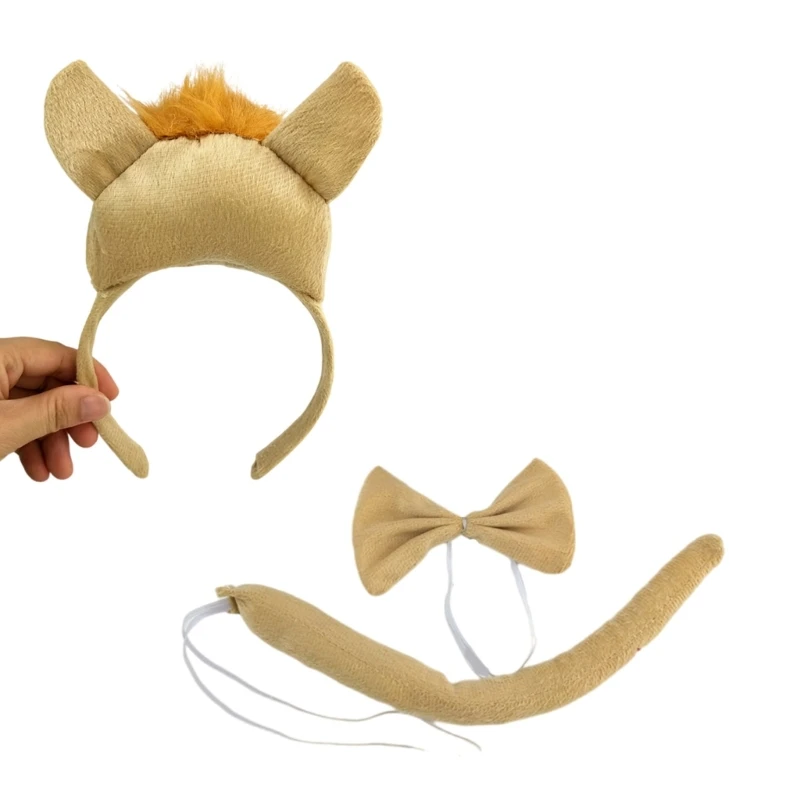 652F 3pcs Stuffed Horse Hair Hoop&Tail&Bowtie Carnivals Party Headpiece Light Role Play Tail Hairband/Glove/Bowtie