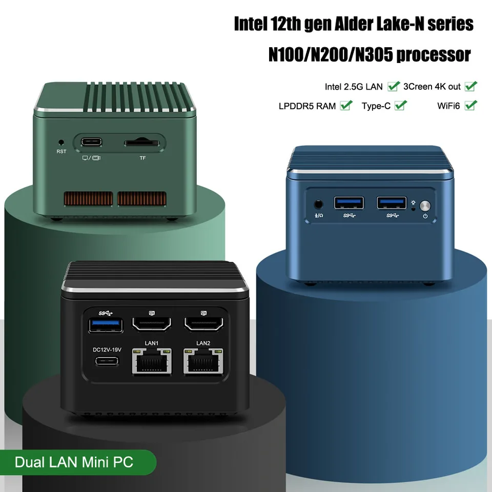 미니 PC 12세대 알더 레이크 N100 N200 N305 2*인텔 2.5G LAN LPDDR5 M.2 소프트 라우터 컴퓨터 NVMe WIFI6 2*HD 타입-C 3 디스플레이 썸네일 7