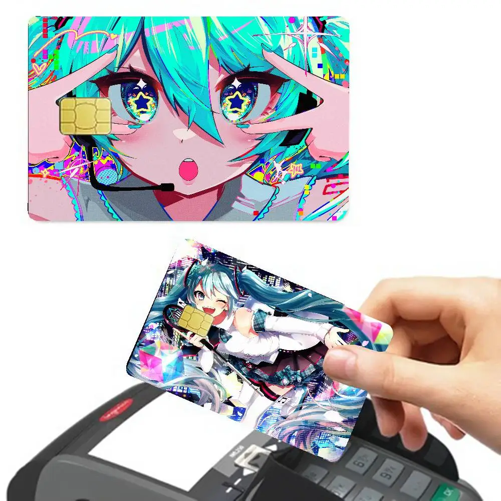Cute H-Hatsune Ponytail M-Miku Anime Cartoon Bear Skin Sticker Film Tape Case For Big Credit Debit Card Front Side