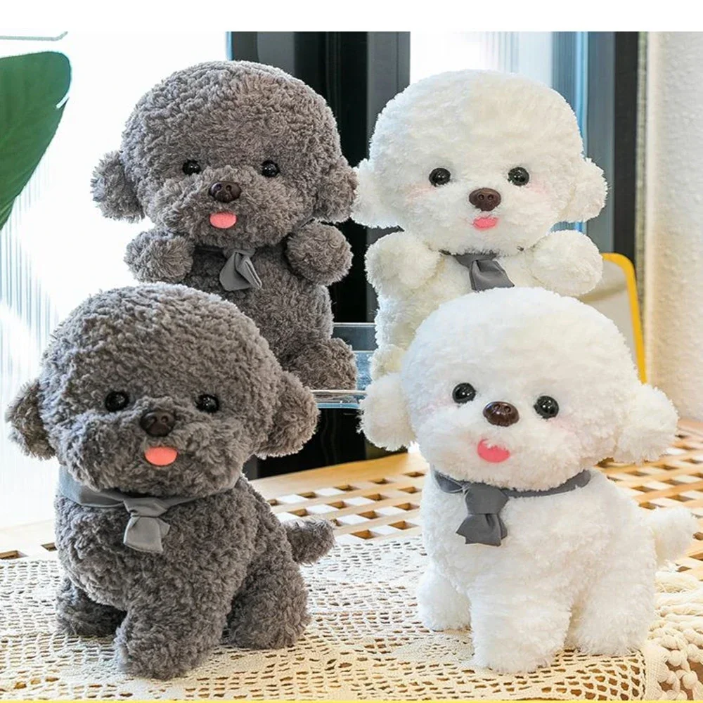 

25cm Cute White Gray Sitting Scarf Kawaii Teddy Dog Plush Toy Animal Doll Holiday Children Gift Soft Filling Decoration