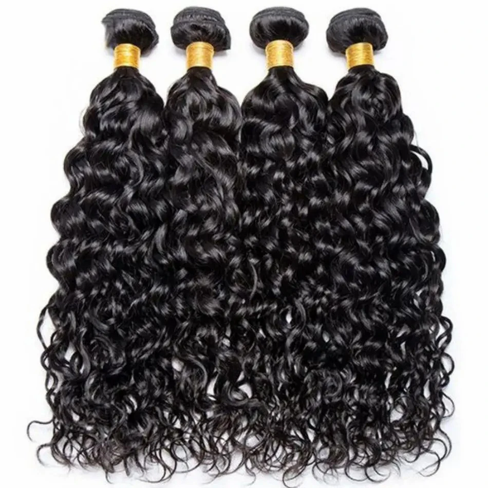 4 Bundles Weave Water Wave Human Hair Bundles Natural Color 8-30 Inch Brazilian 10A Double Bundles Weave Extensions Human Hair