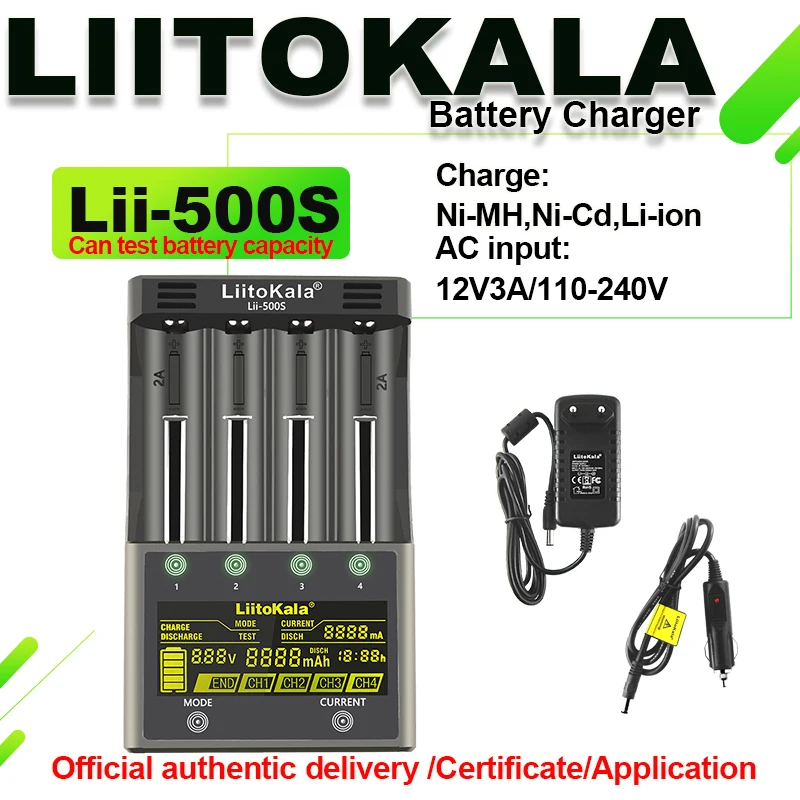 LiitoKala 18650 Carregador de bateria para bateria Li-ion 3.7V e NiMH 1.2V adequada para 18650 26650 26700 AA