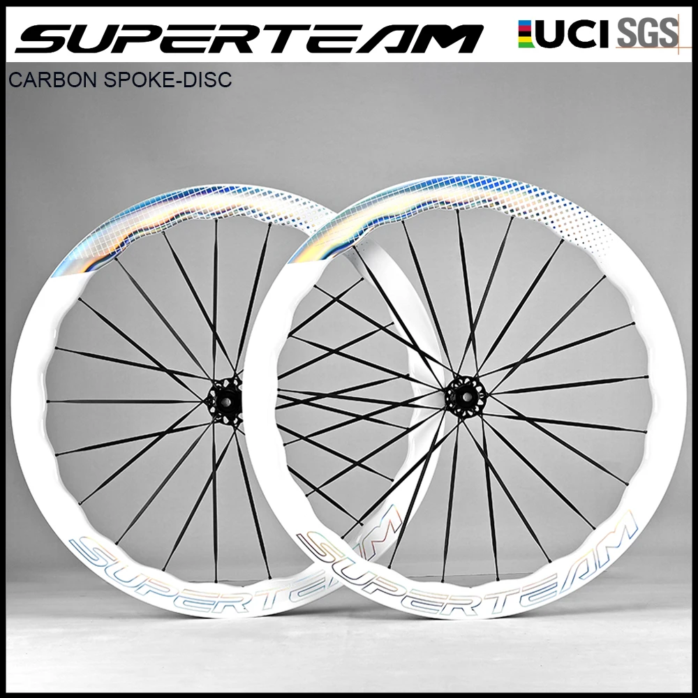 Superteam Disc Brake Road Bike Carbon Wheel 50mm Clincher Carbon Fiber Wheels Ud Glossy Bicycle Wheelset With Powerway