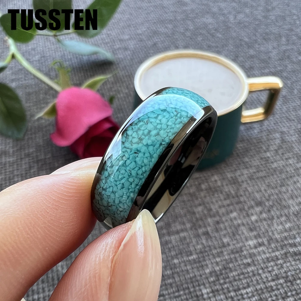 Dropshipping TUSSTEN 4/6/8MM Multico Tungsten Engagement Wedding Band Ring for Women Men Crushed Turquoise Inlay Comfort Fit