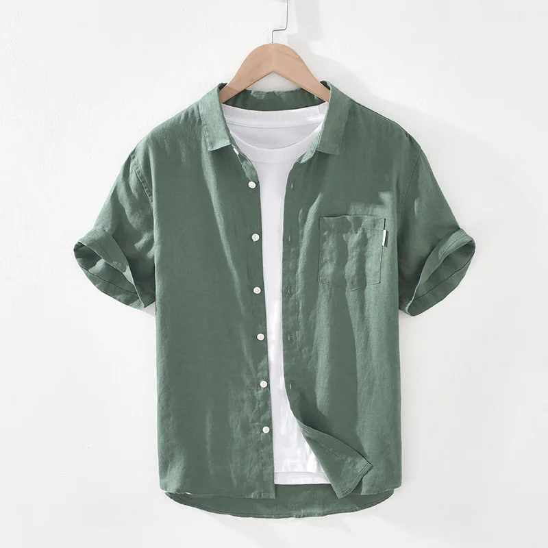 

Мужская летняя рубашка свободного кроя из льна, повседневная, дышащая, с квадратным воротником