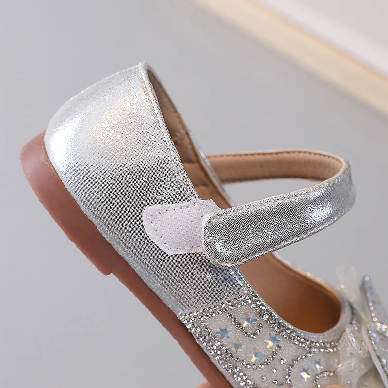 Girls Sandals Silver Rhinestone Bowknot Middle and Big Kids Mary Jane Shoes Pink Fashion Non-slip Soft Kids Sandals Girls Shoes