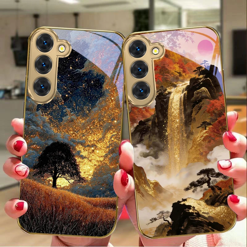 The sea and sky at dusk For Samsung Galaxy S26 S20 FE S21Plus S22 23 Plus S24 Ultra S25 S21+ S9+ 22Plus Golden glass phone case