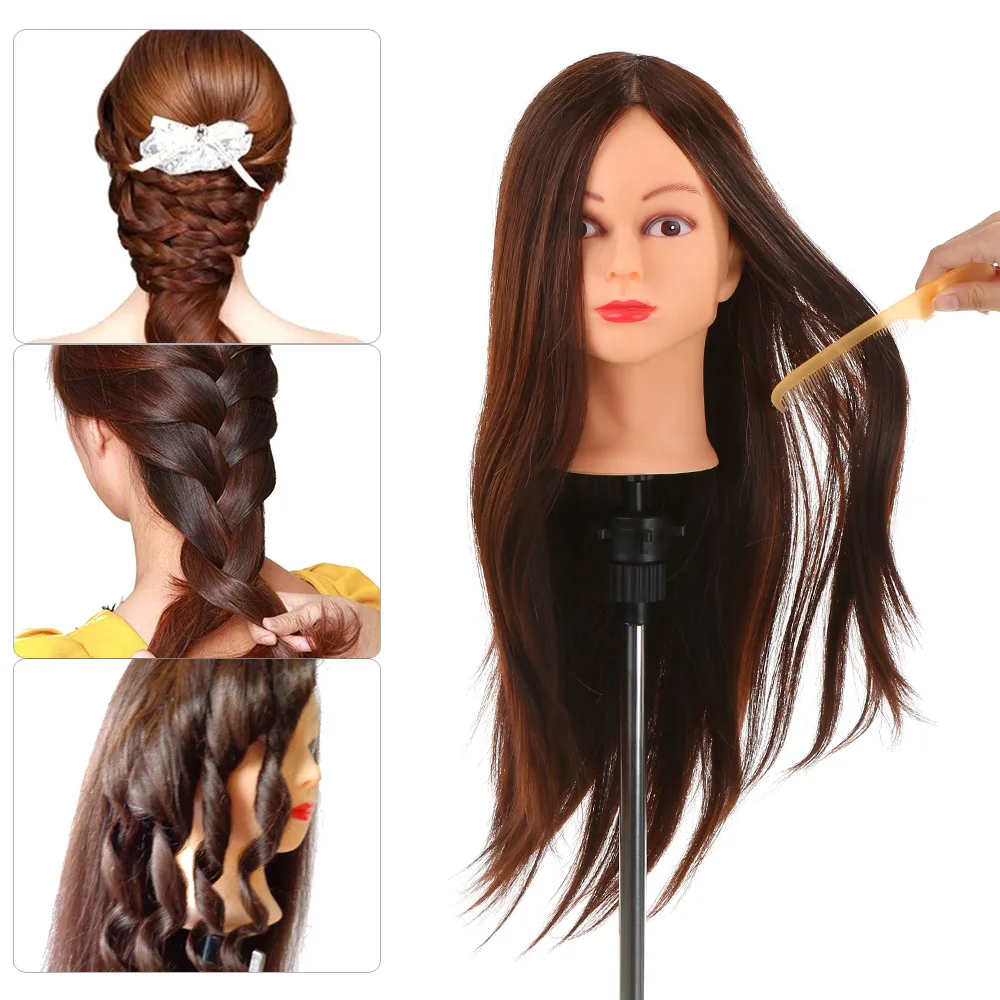 Human Hair Mannequin Head with Clamp Holder for Braiding Hair Styling Practice 24'' Manikin Head for Hairdresser Cosmetology