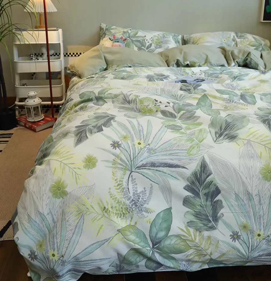 Fashion nordic green plant leaf bedding set,twin full queen king trend cotton home textile bed sheet pillow case quilt cover