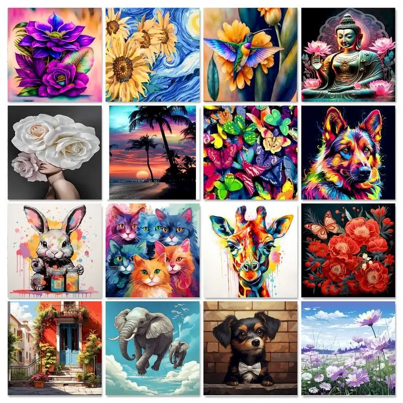 CHENISTORY Acrylic Paint By Numbers For Adults Handpainted Canvas painting Flowers Coloring by numbers For adults Home decor