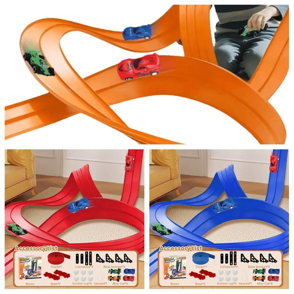 Assemblage piste de course Flexible pliable avec ventouses voiture de piste de course bricolage couleur bleue gravités alimenté voiture de piste de course