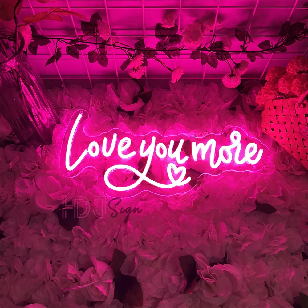 

Люблю тебя больше Неоновая светодиодная вывеска Свадебная стена Домашняя комната Художественный декор Неоновые огни Вывески Свадебное украшение для спальни Вывеска