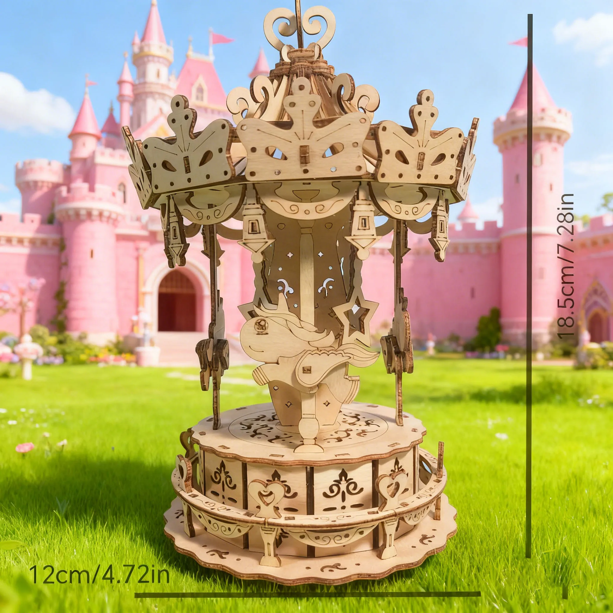 Modello Puzzle 3D Carosello Troiano, Set Creativo di Caroselli, Blocchi di Legno ad Incastro, Modello Artigianale per Decorazione Casa