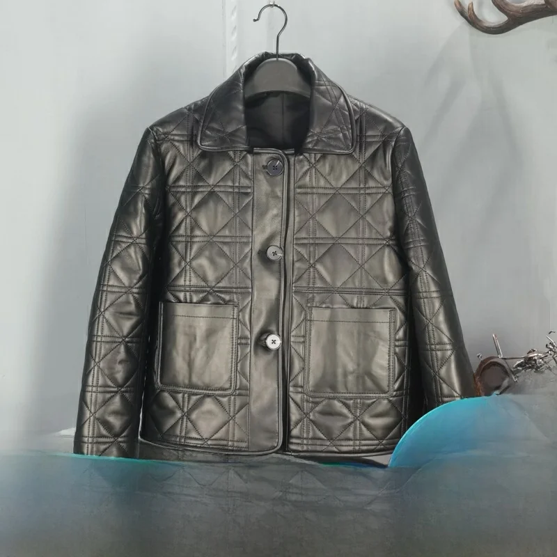 

Haining, осенняя новинка, женская кожаная куртка из овчины, теплая хлопковая свободная повседневная верхняя одежда с квадратным воротником, длинный све