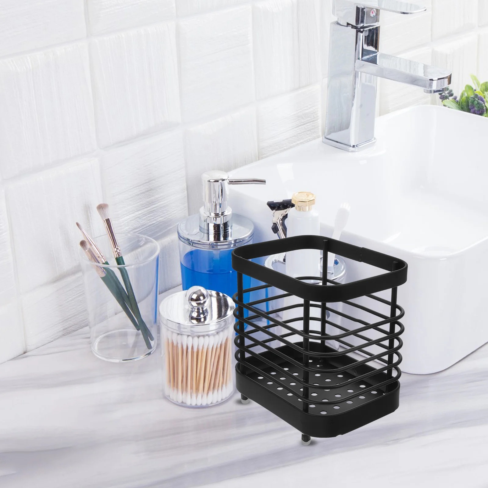 

Stainless Steel Toothbrush Holder Multi-Functional Countertop Stand for Bathroom Organizing Toothbrushes Razor Combs and