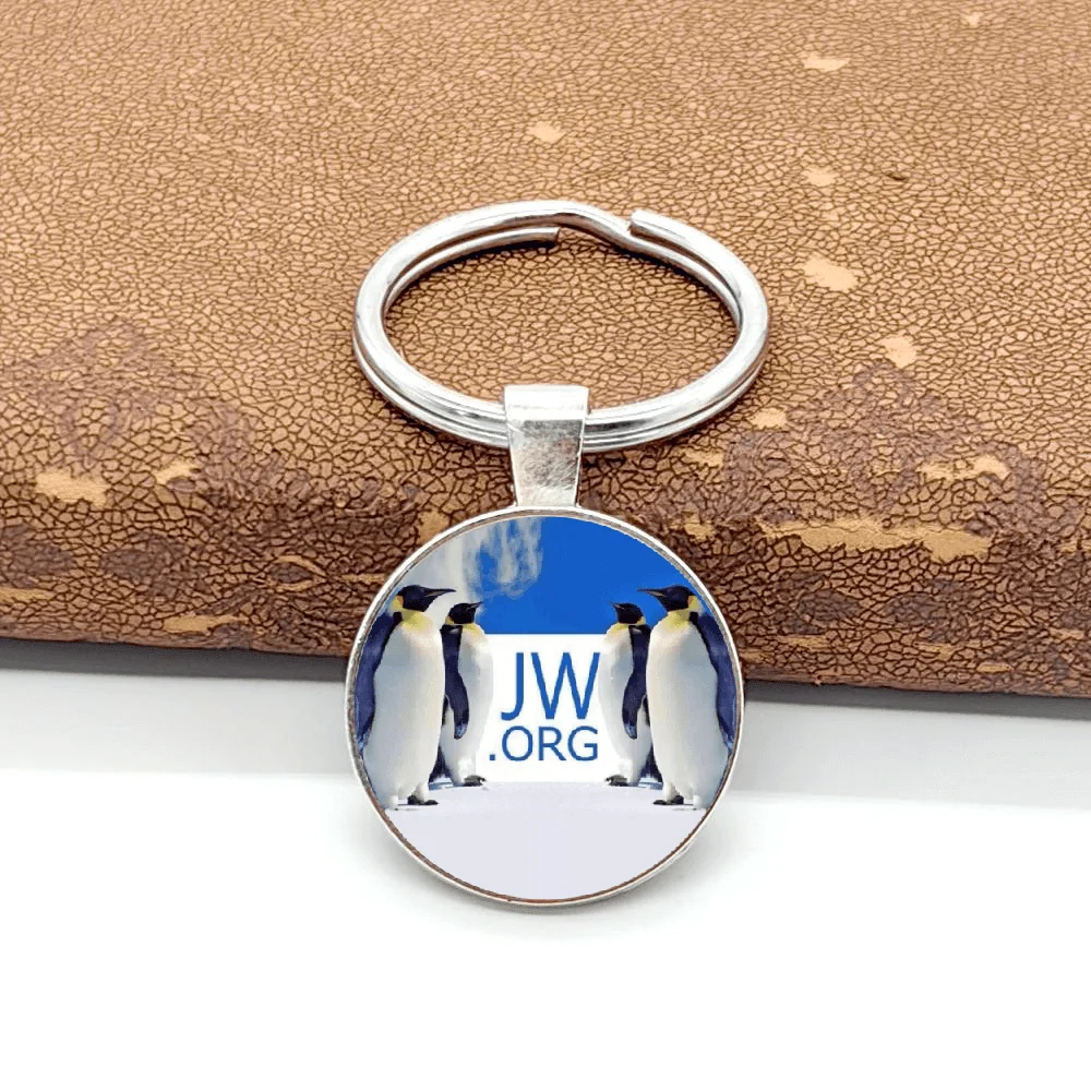 1pc Vintage JW.ORG Keychains Penguin Glass Dome Keychain Friendship Jewelry Gifts For Teens