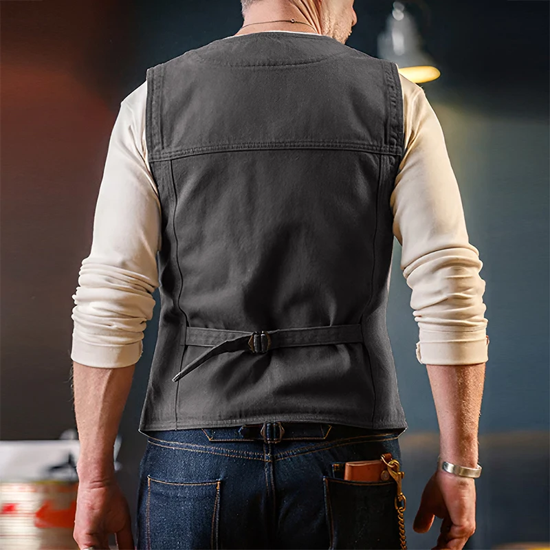 Vintage Single-breasted V Neck Vest Jacket Men Fall Stylish Solid Color Slim Waistcoats For Mens Casual Sleeveless Coat Jackets