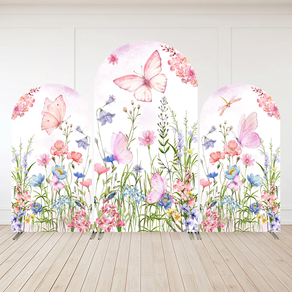 Spring Garden Decoration Arch Wall Panels Banner Pink Purple Butterfly Floral Arch Backdrop Cover for Girls Baby Shower Birthday
