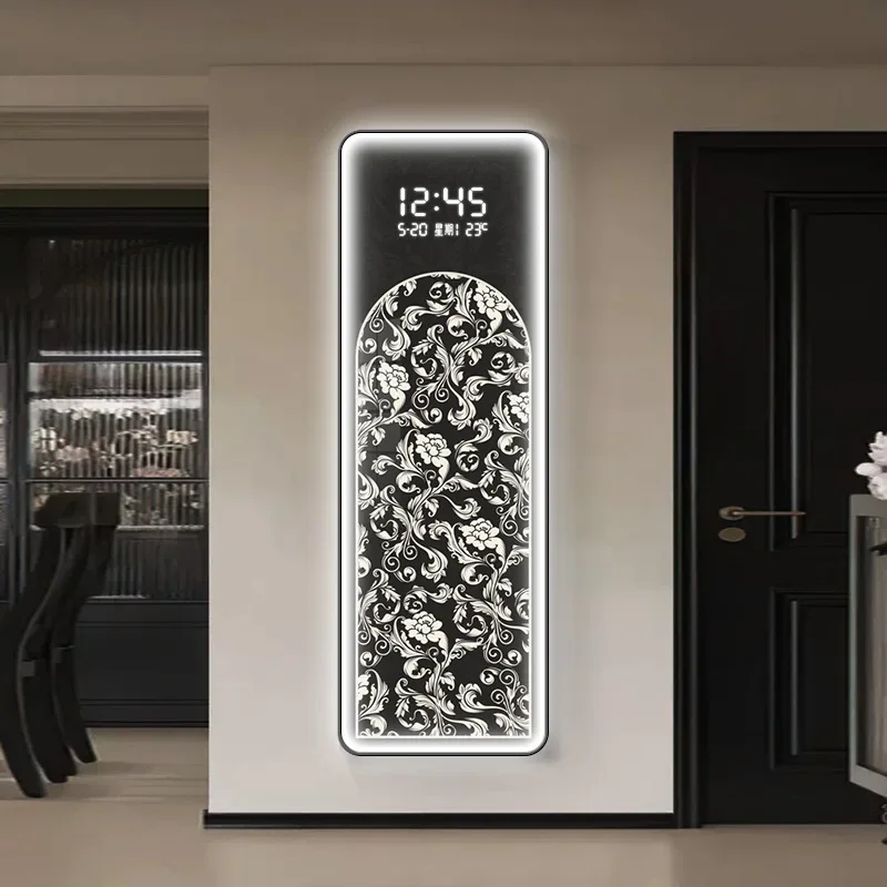 Chinese style hanging clock, decorative paintings of hanging clocks, LED lights, ancient electronic clocks in living rooms