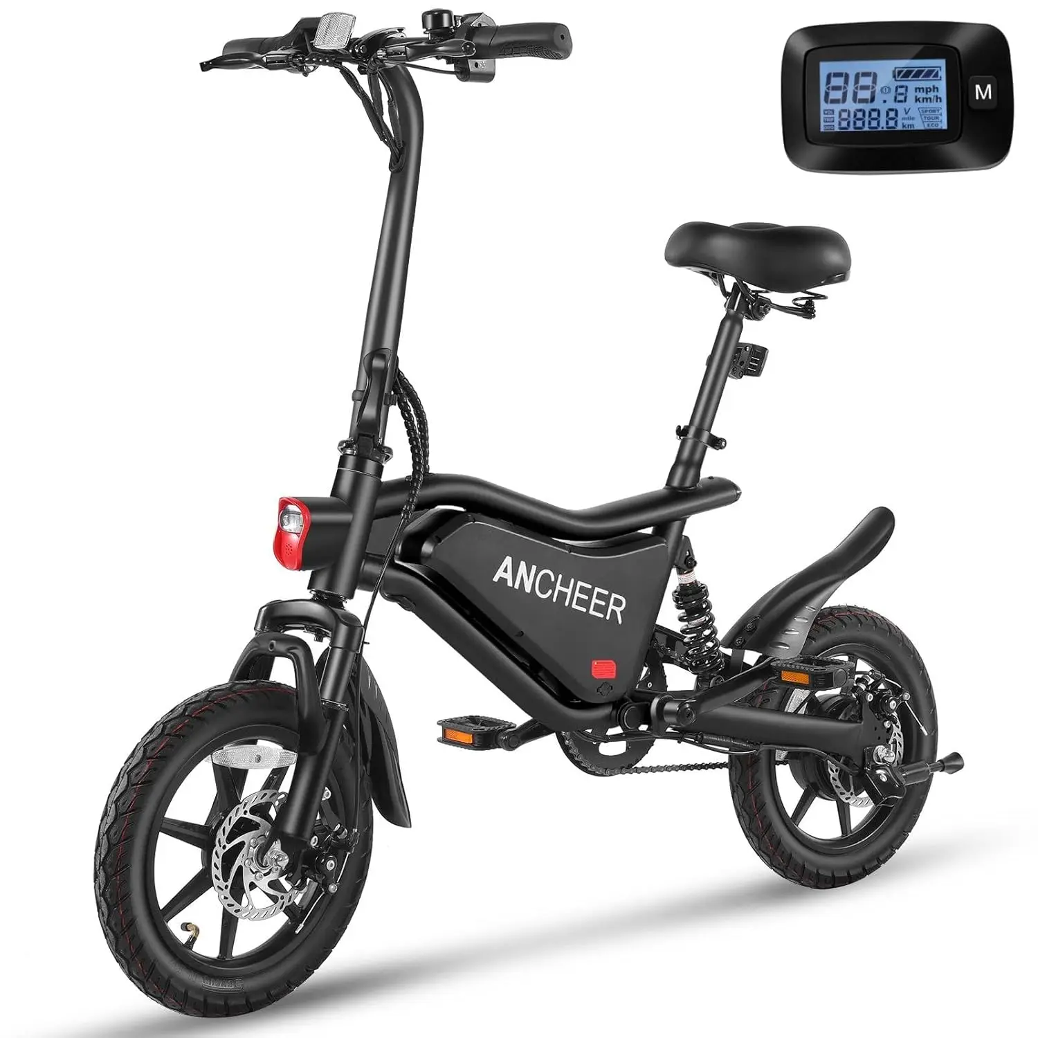 

14" Folding Electric Bike 500W 19.8MPH Dual Shock 48V 374.4Wh Battery Taillight Cruise UL2849, Customized