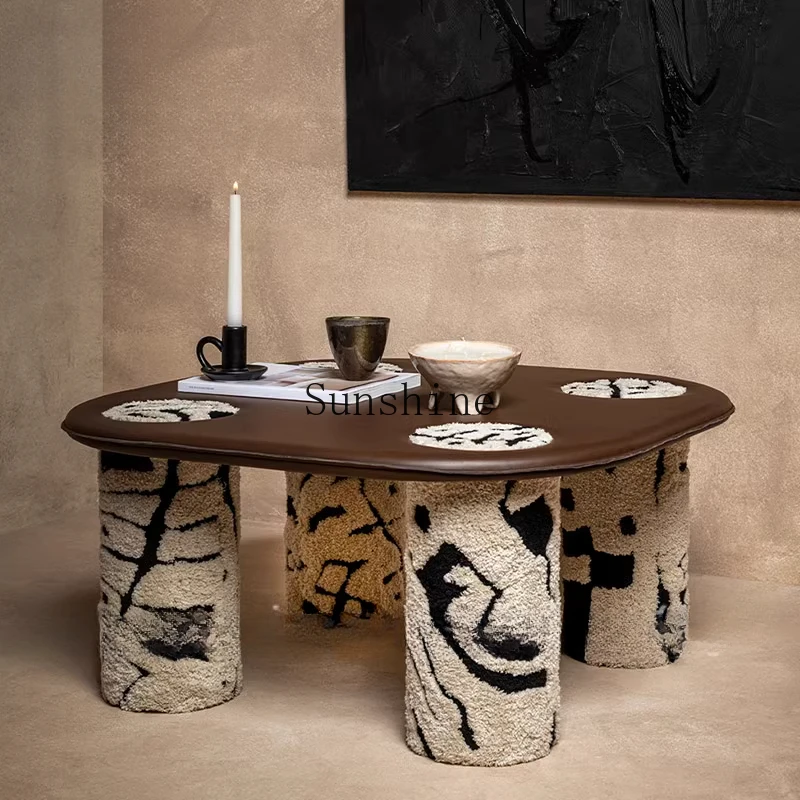 

Nordic i solid wood coffee B & B small apartment graffiti wind plush coffee table living room leather countertop square table
