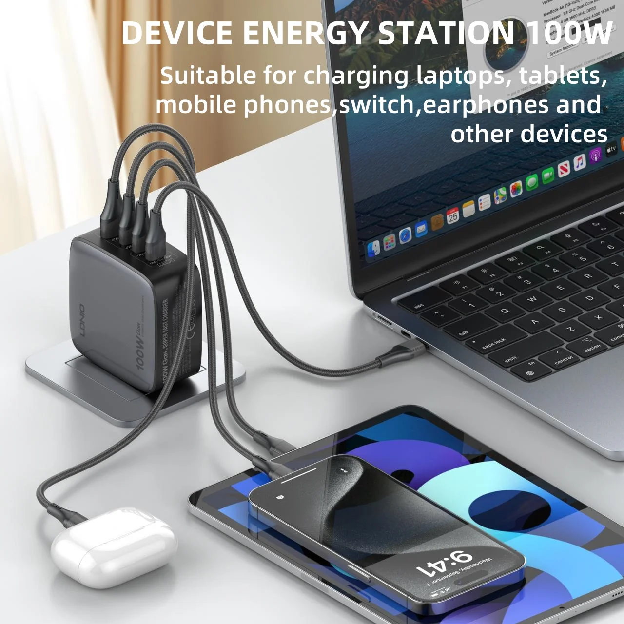 LDNIO 100W Charger Gan Fast Charge Type C USB Charging Station Phone Tablet Laptop Macbook Portable Charger EU UK US Plug Adapte