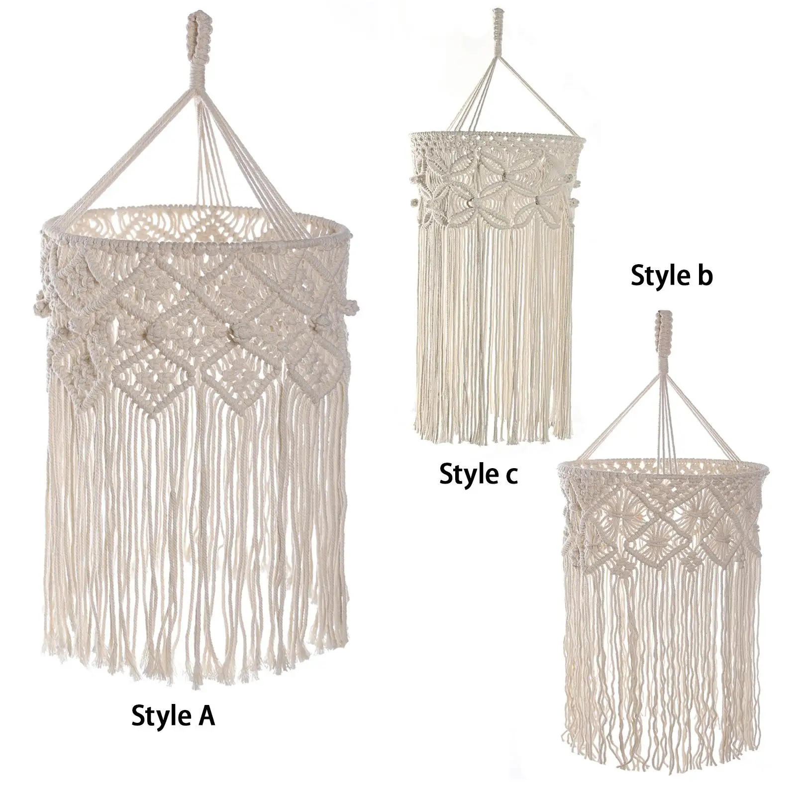 Handwoven Light Shade Macrame Lamp Shade Lighting Fixtures Boho Lampshade Lantern Cover for Living Room Kitchen Island Home