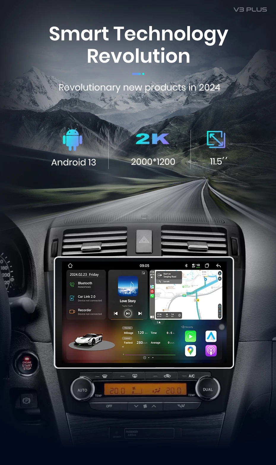 Junsun V3 Plus 2K Kabelloses CarPlay Android Auto Intelligentes Autosystem für Toyota Avensis T27 2008-2015 Multimedia Autoradio – Detail 3