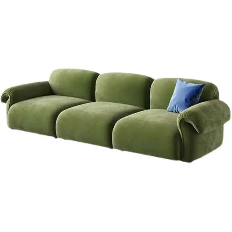 For Vintage Green Velvet Living Room Sofa Modern Nordic Wood Floor Single Living Room Sofa Fluffy Couch Canape Salon Furniture