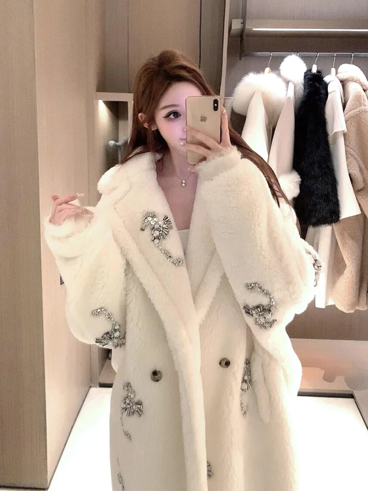 

Teddy Bear Coat Women's Luxury Heavy Embellied Diamond Fur Medium Length Thi Warm Plu Outerwear Commute Sle Loose Fit