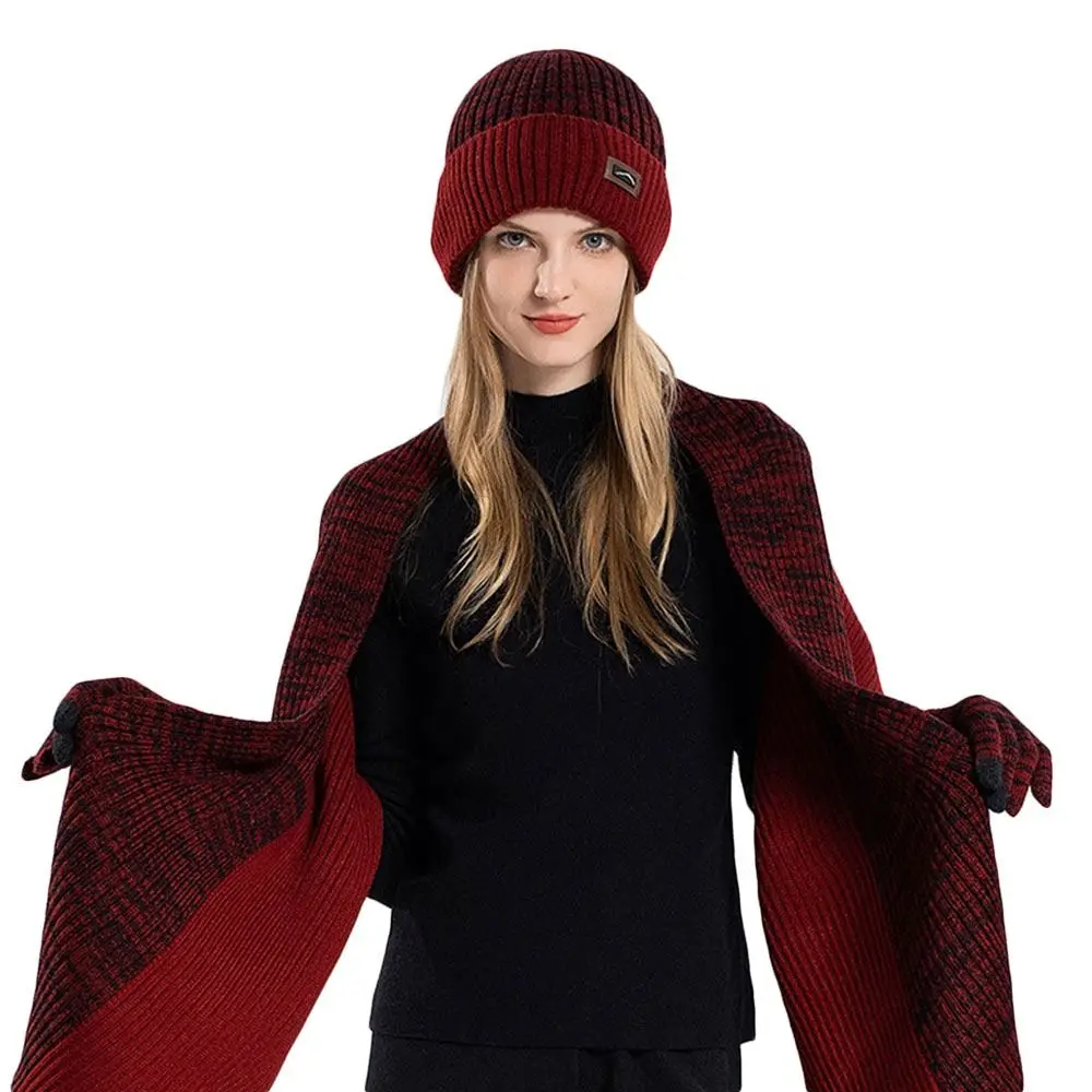 3 pz/set Inverno Caldo Beanie Cappello Sciarpa di Lana Lavorata A Maglia Guanti Touch Screen Antivento All'aperto Protezione Per Le Orecchie Cap per Le Donne Degli Uomini