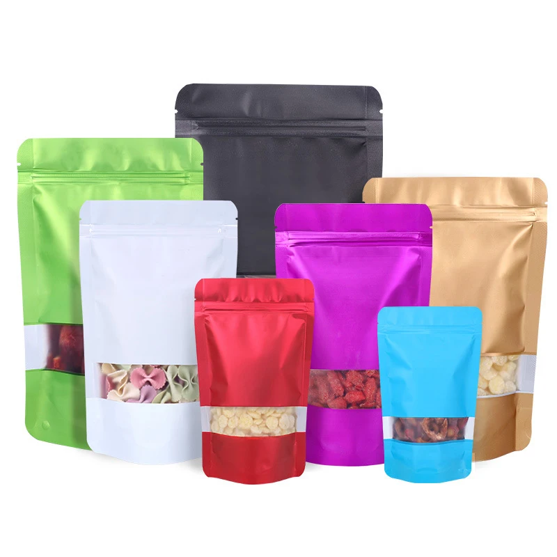 

50pcs/100pcs food packaging bag with window, with zipper closure, reusable, aluminum foil lining, sealed bag for food, coffee