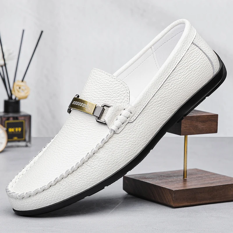 

Классические и модные весенние дышащие лоферы, мужские удобные кожаные туфли с круглым носком для делового и повседневного стиля от люксового бренда