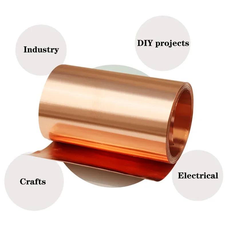 99.9% T2 Copper Sheet Roll Pure Copper Strip Ultra-thin Cu Metal Foil Plate Thickness 0.01-1mm x 20-200mm x1000mm