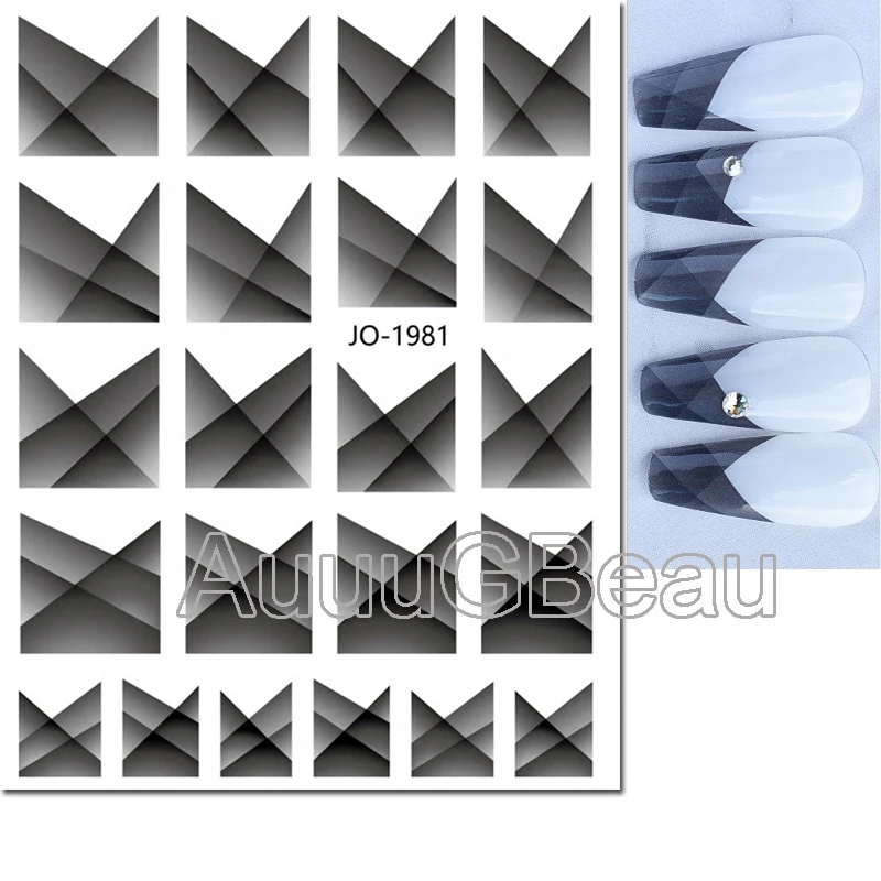3d Nail Art Decals Geometric Lines White French Tips Marbles Waves Adhesive Sliders Nail Stickers For Nail Tips Manicure