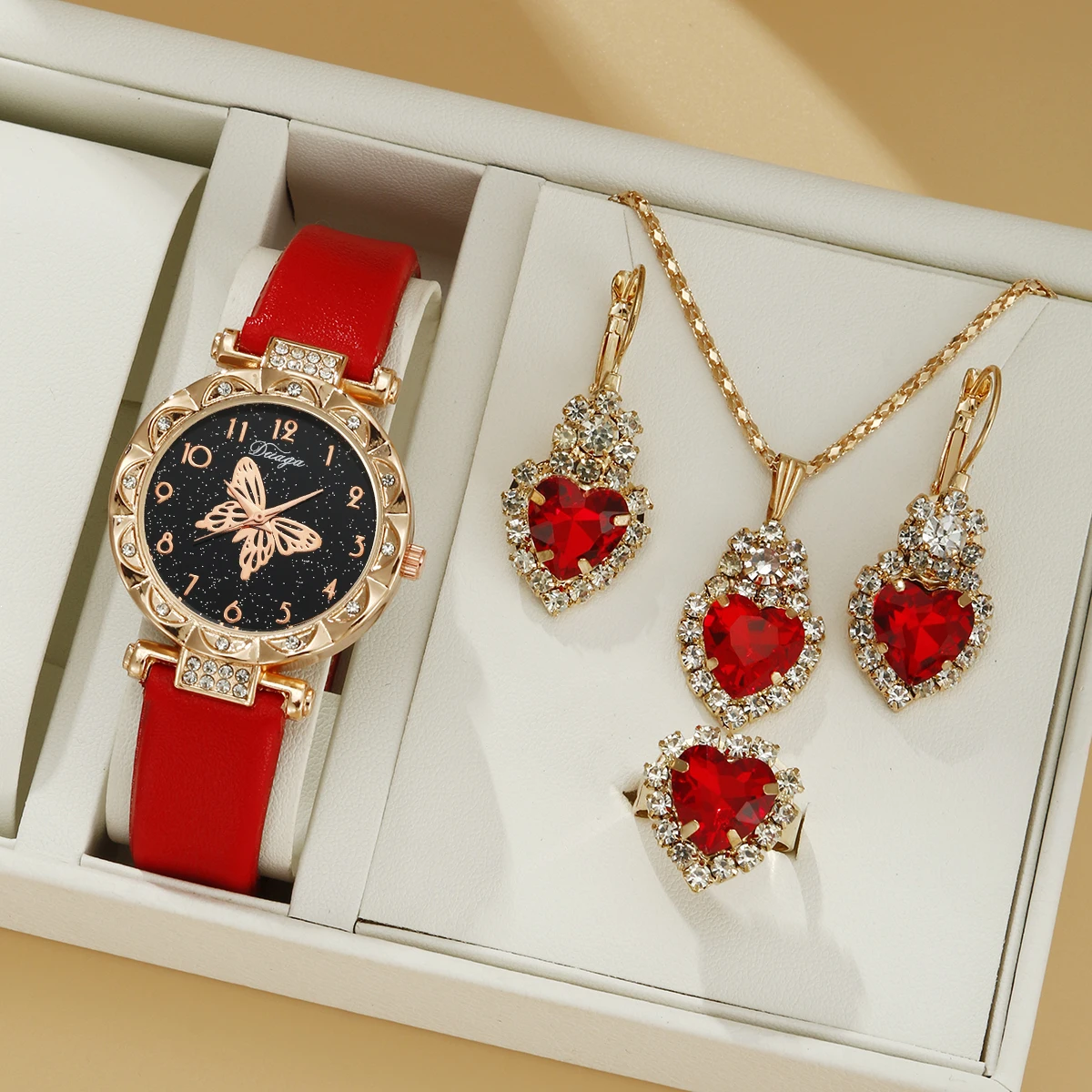 5pcs set women's fashionable and personalized minimalist classic butterfly digital belt watch quartz watch