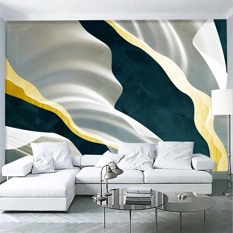 Creative Art Wall Decor Ink Line Gold Green Silk Mural Wallpaper for Living Room Bedroom TV Sofa Background Customized Any Size